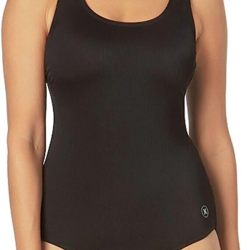 Hurley 1 Pc Black Ribbed Tank Suit SPF 50 NWT